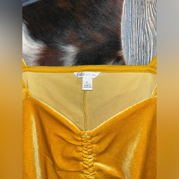 Cato  golden yellow velour square neck long sleeve scrunch front top - Picture 3 of 4